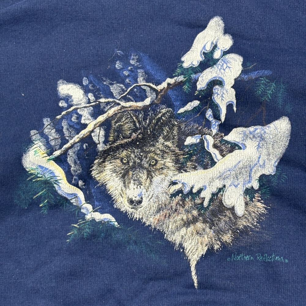 Vintage Northern Reflections Wolf Graphic Sweatshirt Navy Blue Mens Pullover - Picture 4 of 7